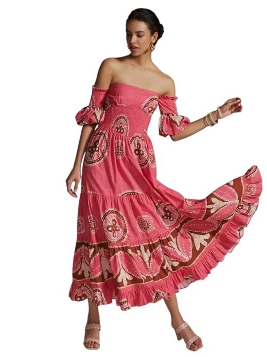 Love The Label Dresses & Skirts - LOVE THE LABEL Anthropologie Pink Paisley Dress Off The Shoulder Maxi Size Small